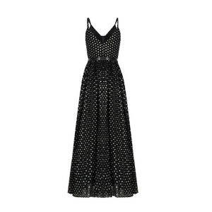 Aurohaya Aloïse Black Polka Dot Pleated Midi Dress