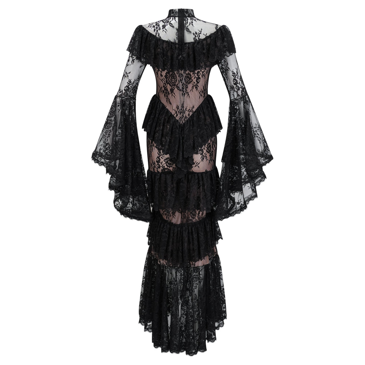 Aurohaya Roxane black floral-lace ruffled maxi dress