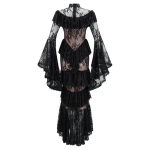Aurohaya Roxane black floral-lace ruffled maxi dress