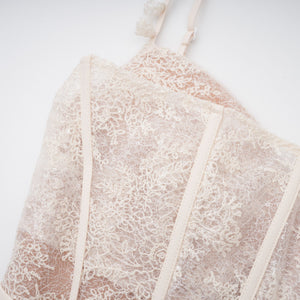 Aurohaya Mira Neutrals Lace Panel Tulle Midi Dress