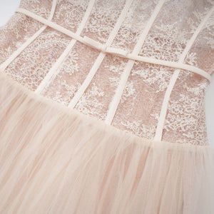 Aurohaya Mira Neutrals Lace Panel Tulle Midi Dress