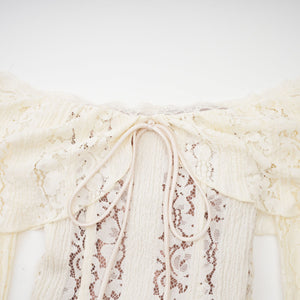Aurohaya Émeline floral lace train-design maxi dress in Neutrals