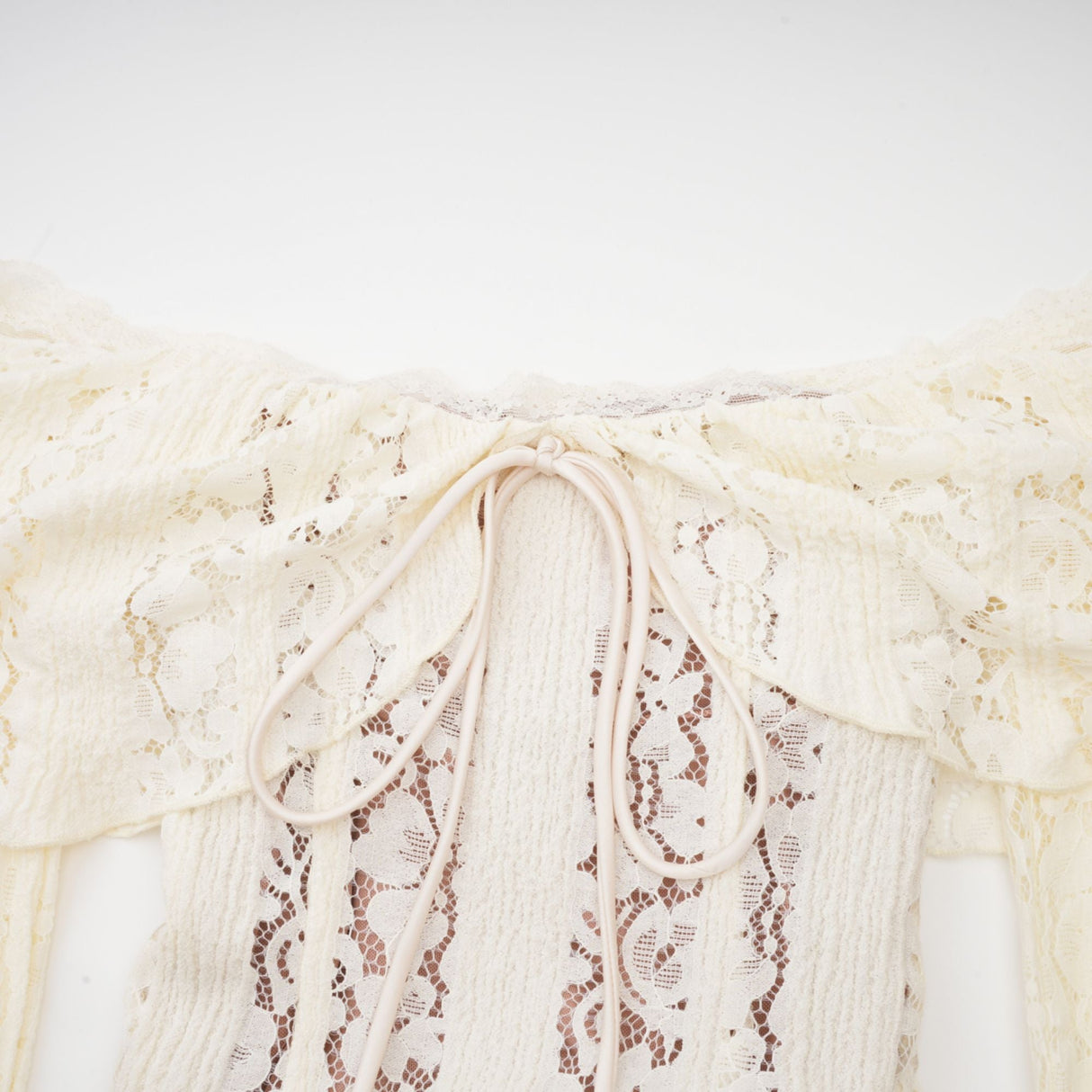 Aurohaya Émeline floral lace train-design maxi dress in Neutrals