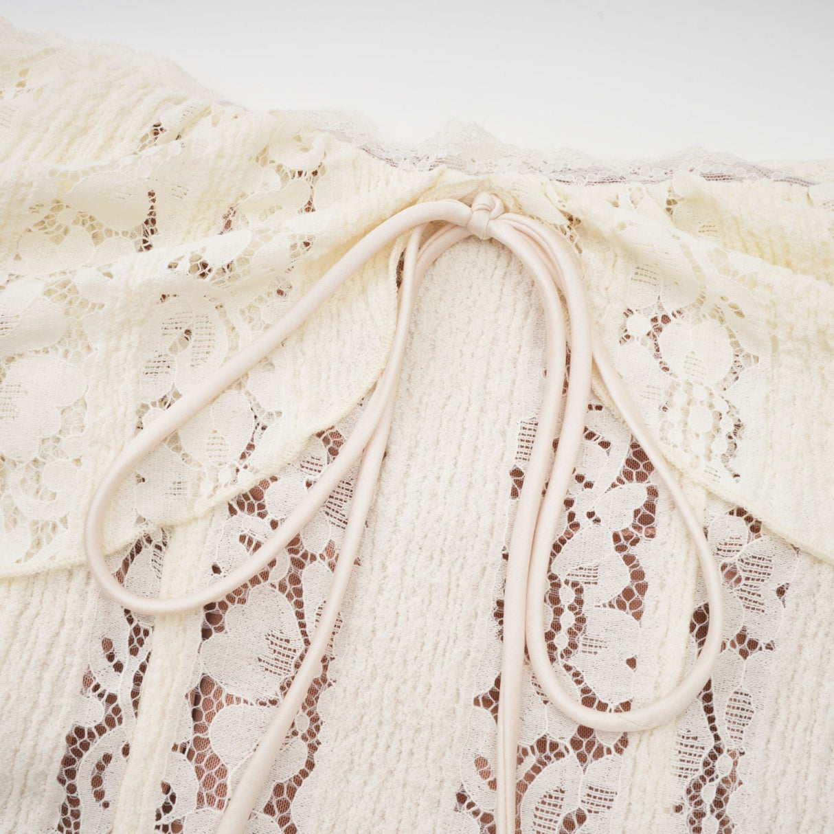 Aurohaya Émeline floral lace train-design maxi dress in Neutrals