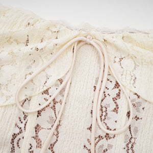 Aurohaya Émeline floral lace train-design maxi dress in Neutrals