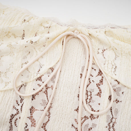 Aurohaya Émeline floral lace train-design maxi dress in Neutrals