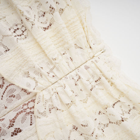 Aurohaya Émeline floral lace train-design maxi dress in Neutrals