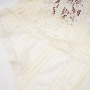 Aurohaya Émeline floral lace train-design maxi dress in Neutrals