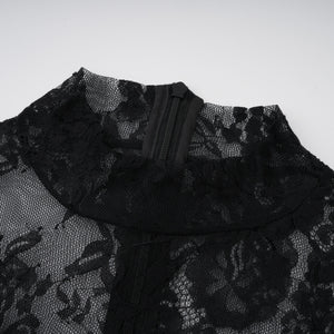 Aurohaya Roxane black floral-lace ruffled maxi dress