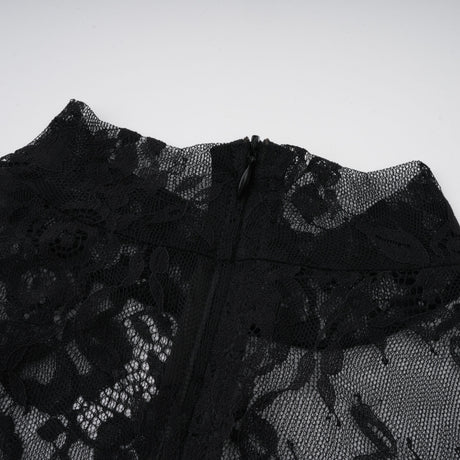Aurohaya Roxane black floral-lace ruffled maxi dress