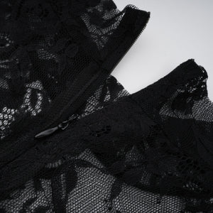 Aurohaya Roxane black floral-lace ruffled maxi dress