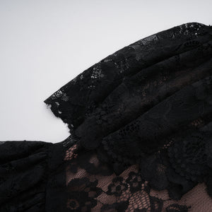 Aurohaya Roxane black floral-lace ruffled maxi dress