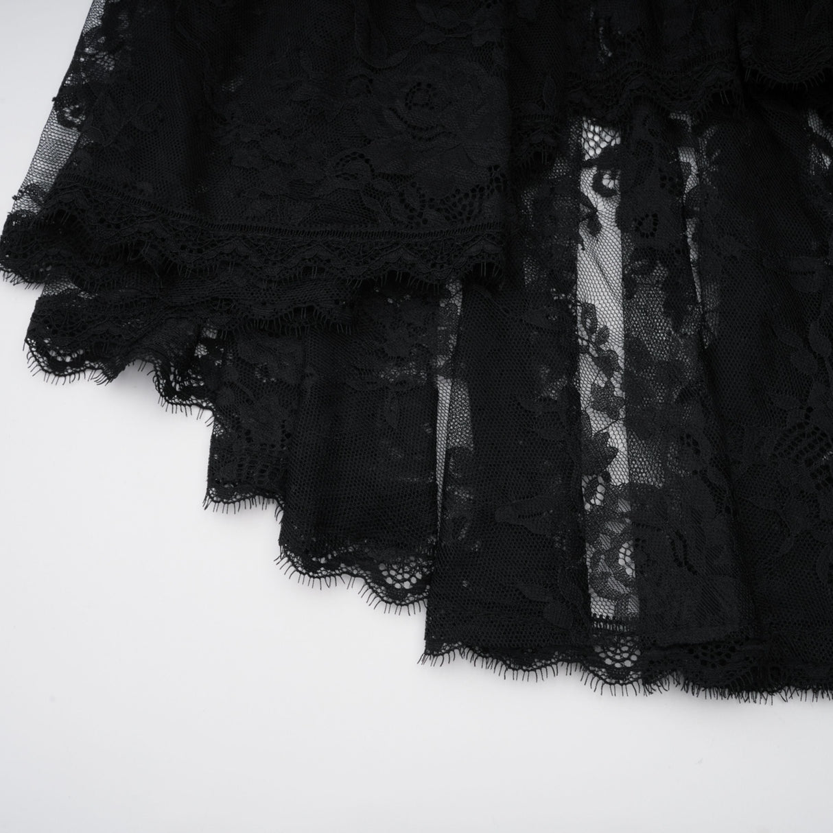 Aurohaya Roxane black floral-lace ruffled maxi dress