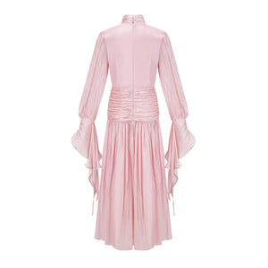 Aurohaya Sarolta Pink Glossy Ruched Maxi Dress