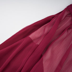 Aurohaya Éléna Burgundy Asymmetrical Ruffled Tulle Mini Dress