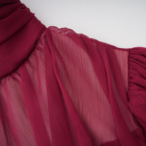 Aurohaya Éléna Burgundy Asymmetrical Ruffled Tulle Mini Dress