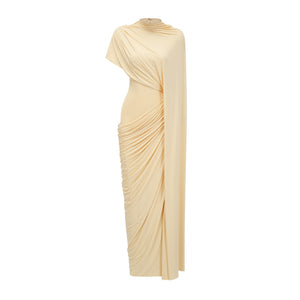Aurohaya Fenella Yellow Asymmetrical Draped Cape & Dress Matching Set