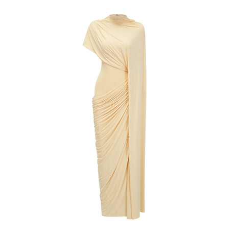 Aurohaya Fenella Yellow Asymmetrical Draped Cape & Dress Matching Set