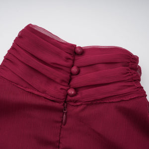 Aurohaya Éléna Burgundy Asymmetrical Ruffled Tulle Mini Dress