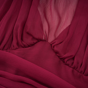 Aurohaya Éléna Burgundy Asymmetrical Ruffled Tulle Mini Dress