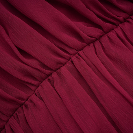 Aurohaya Éléna Burgundy Asymmetrical Ruffled Tulle Mini Dress