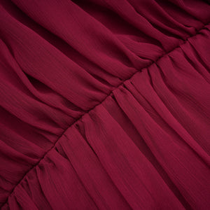 Aurohaya Éléna Burgundy Asymmetrical Ruffled Tulle Mini Dress