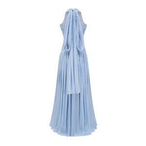 Aurohaya Térébenthine Blue Glossy Gathered Maxi Dress