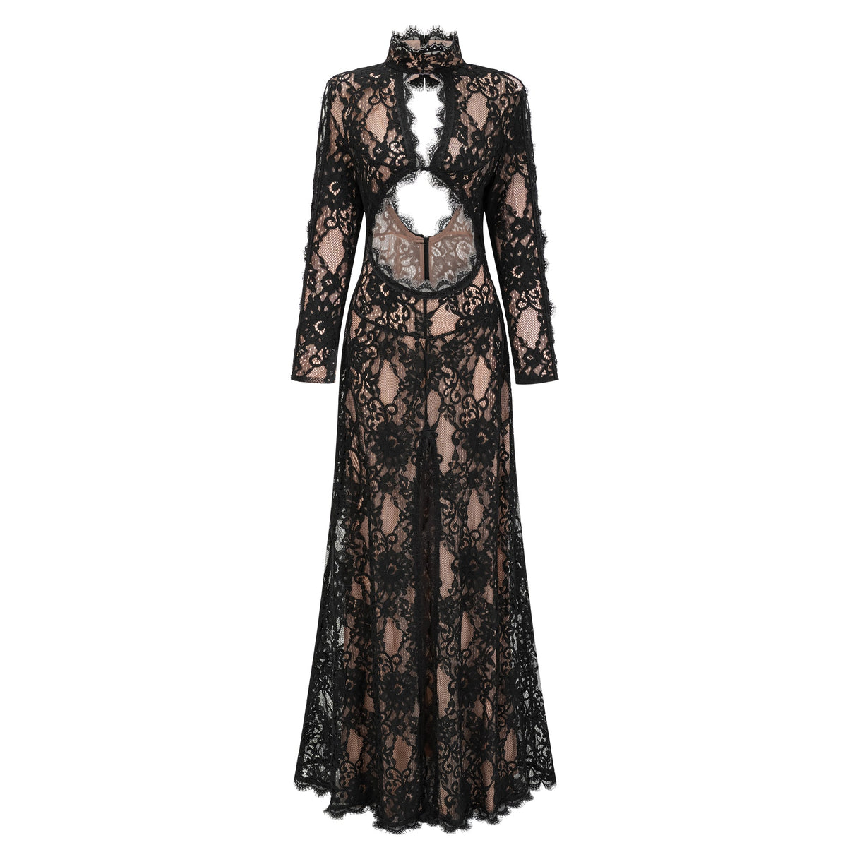 Aurohaya Kenza Black Cut Out Floral Lace Maxi Dress