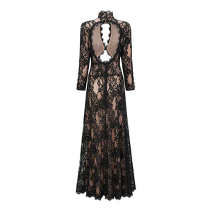 Aurohaya Kenza Black Cut Out Floral Lace Maxi Dress