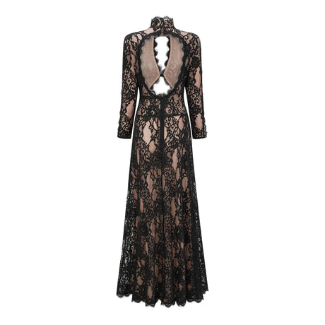 Aurohaya Kenza Black Cut Out Floral Lace Maxi Dress