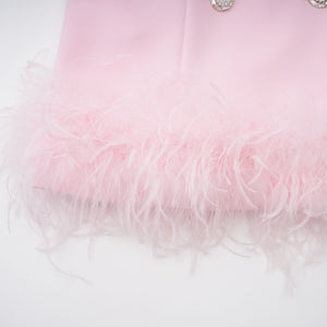 Aurohaya Freja Pink Feather Trim Mini Blazer Dress