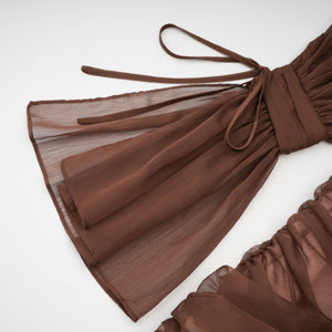 Aurohaya Jade Brown Ruched Tulle Mini Dress