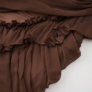Aurohaya Jade Brown Ruched Tulle Mini Dress
