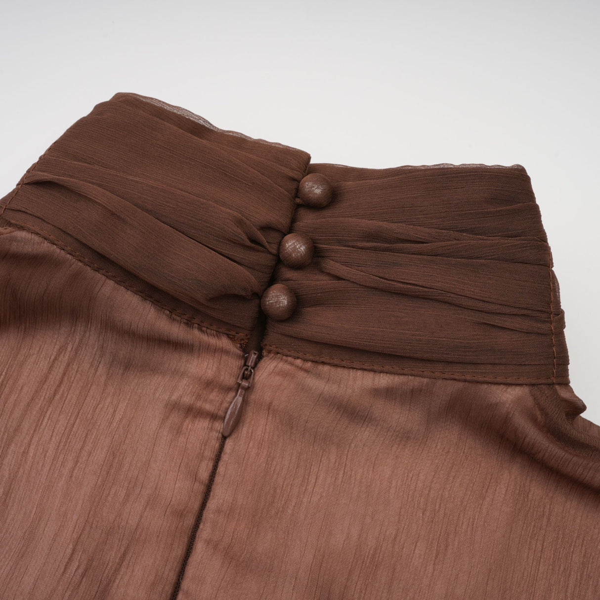 Aurohaya Jade Brown Ruched Tulle Mini Dress