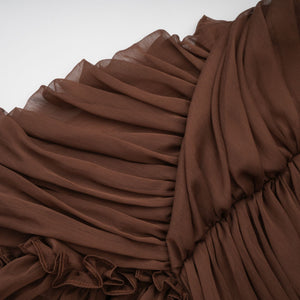 Aurohaya Jade Brown Ruched Tulle Mini Dress