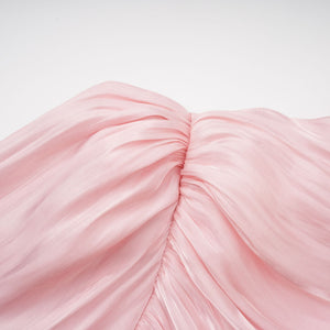 Aurohaya Sarolta Pink Glossy Ruched Maxi Dress