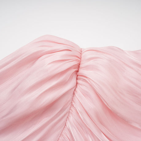 Aurohaya Sarolta Pink Glossy Ruched Maxi Dress