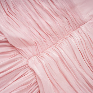 Aurohaya Sarolta Pink Glossy Ruched Maxi Dress