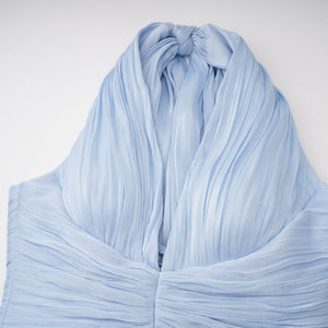 Aurohaya Térébenthine Blue Glossy Gathered Maxi Dress