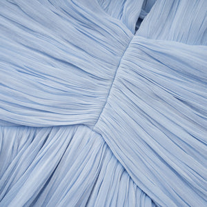 Aurohaya Térébenthine Blue Glossy Gathered Maxi Dress