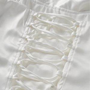 Aurohaya Zenina White Ruched Ribbon Detail Mini Dress