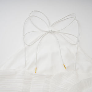 Aurohaya Doux White Ruffled Trim Pleated Midi Dress