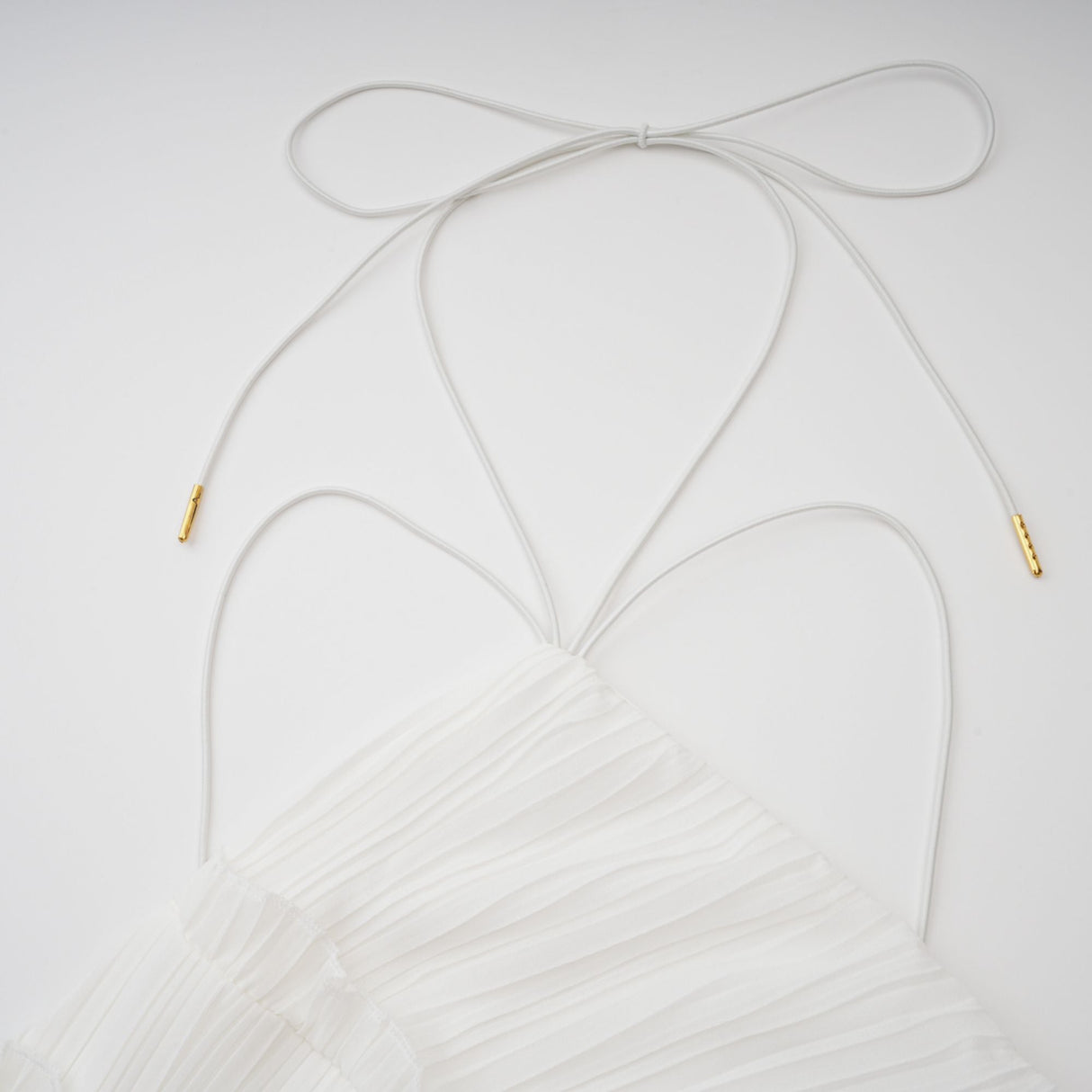 Aurohaya Doux White Ruffled Trim Pleated Midi Dress