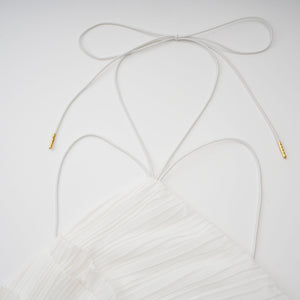 Aurohaya Doux White Ruffled Trim Pleated Midi Dress