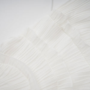 Aurohaya Doux White Ruffled Trim Pleated Midi Dress