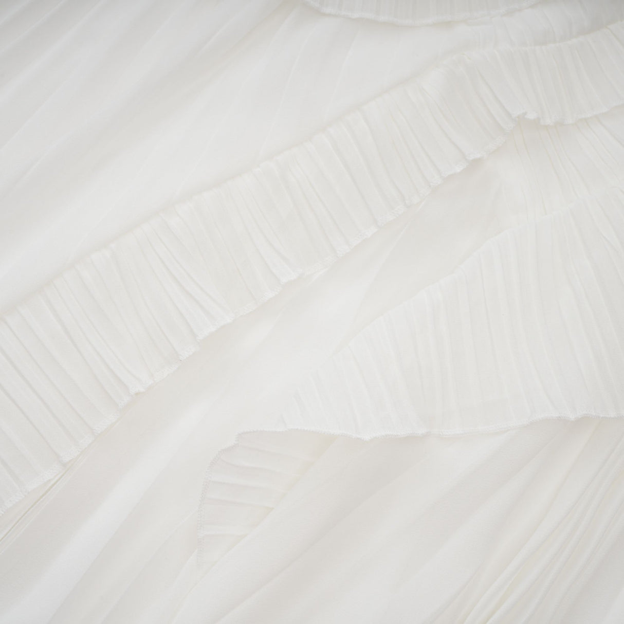 Aurohaya Doux White Ruffled Trim Pleated Midi Dress