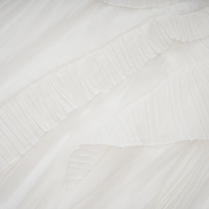 Aurohaya Doux White Ruffled Trim Pleated Midi Dress