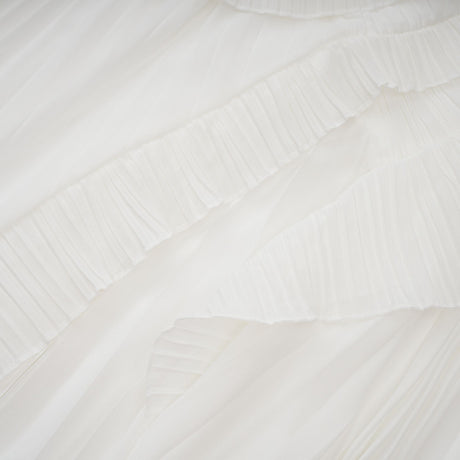 Aurohaya Doux White Ruffled Trim Pleated Midi Dress