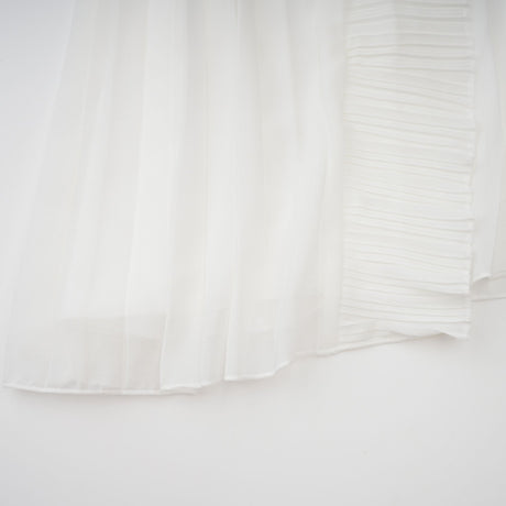 Aurohaya Doux White Ruffled Trim Pleated Midi Dress