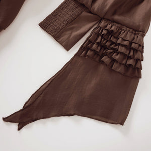 Aurohaya Annabelle Brown Cutout Ruffled Mini Dress